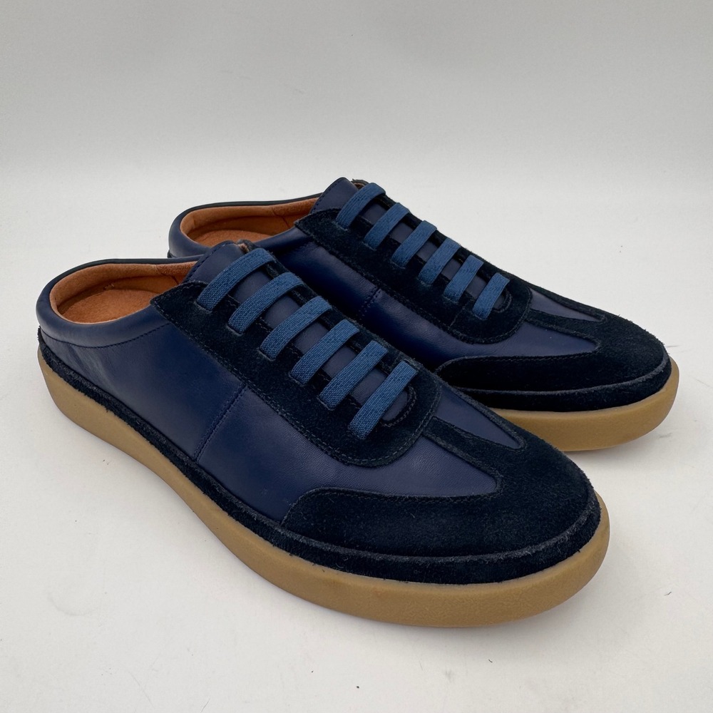 NWOB Vionic Thrive Navy Leather Suede Backless Sneaker Mule Orthotic Rare Sample
